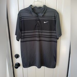 Black Gray Nike Dri Fit Polo Size L Stripped